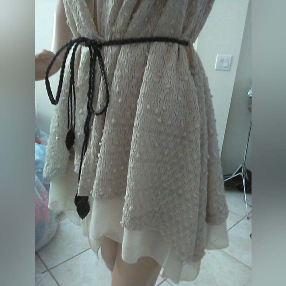 BlBNWT PERCH BEIGE VEST-LIKE BLOUSE BY BLU PEPPER SZ. XL KNIT/ SHEER W/ BELT - Picture 11 of 11